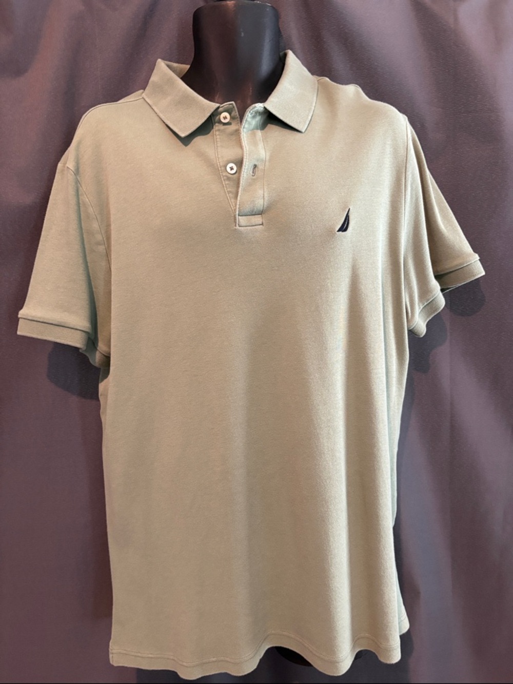 Nautica Men's Polo in Light Olive Green with Navy Sailboat Logo